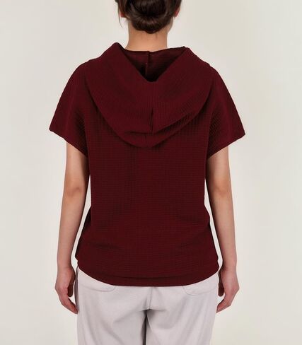 Womens Hoodies Casual Short Sleeve Drawstring Waffle Pullover Tops Loose Sweatshirt with Pocket in Saudi Arabia