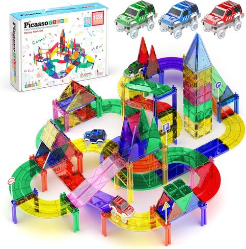PicassoTiles دعم توسيع العمود حزمة دعم للسباق المغناطيسي CarTrack بلاط المغناطيس بناء كتلة البناء عدة لعبة التعليم بنين بنات STEM لغز لعبة أطفال صبي فتاة طفل صغير 3 in Kuwait