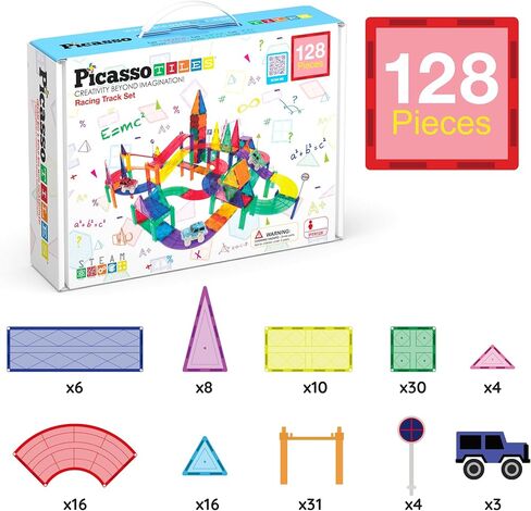 PicassoTiles دعم توسيع العمود حزمة دعم للسباق المغناطيسي CarTrack بلاط المغناطيس بناء كتلة البناء عدة لعبة التعليم بنين بنات STEM لغز لعبة أطفال صبي فتاة طفل صغير 3 in Kuwait