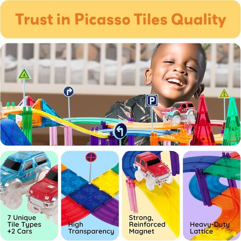 PicassoTiles دعم توسيع العمود حزمة دعم للسباق المغناطيسي CarTrack بلاط المغناطيس بناء كتلة البناء عدة لعبة التعليم بنين بنات STEM لغز لعبة أطفال صبي فتاة طفل صغير 3 in Kuwait