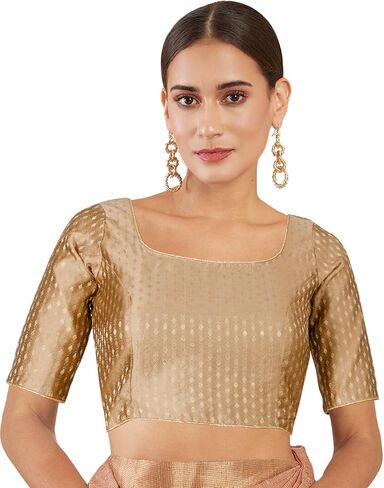 Chandrakala Women's Readymade Saree Blouse Elbow Length Sleeves (B225-P) in Kuwait