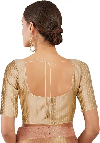 Chandrakala Women's Readymade Saree Blouse Elbow Length Sleeves (B225-P) in Kuwait