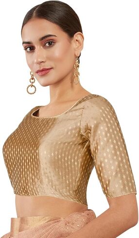 Chandrakala Women's Readymade Saree Blouse Elbow Length Sleeves (B225-P) in Kuwait