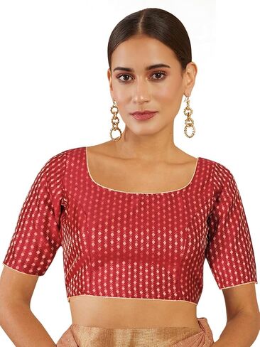 Chandrakala Women's Readymade Saree Blouse Elbow Length Sleeves (B225-P) in Kuwait