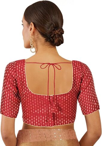 Chandrakala Women's Readymade Saree Blouse Elbow Length Sleeves (B225-P) in Kuwait