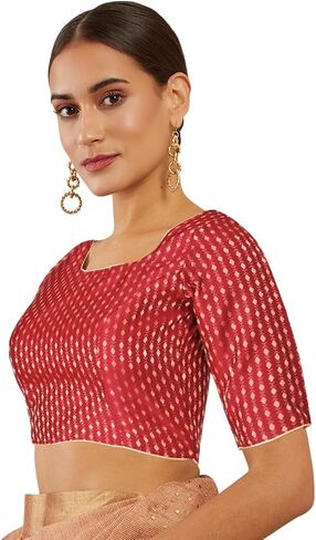 Chandrakala Women's Readymade Saree Blouse Elbow Length Sleeves (B225-P) in Kuwait