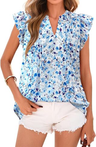 BTFBM Summer Tops for Women 2025 Trendy Cap Sleeve V Neck Floral Dressy Casual Blouse Shirts Cute Tops T Shirts in Saudi Arabia