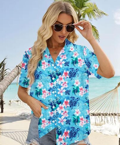 Womens Hawaiian Shirt Hawaii Button Down Shirts Palm Floral Tropical Vacation Outfits Casual Summer Trip Blouse Top in Saudi Arabia