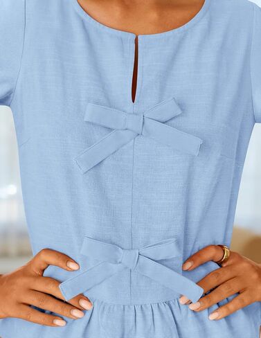ZESICA Women's Long Sleeve Babydoll Tops Crewneck Tie Front Casual Loose Ruffle Flowy Peplum Shirts 2025 Fall Blouses in Saudi Arabia