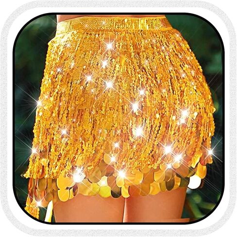 Aukmla Sequin Fringe Skirt Sparkly Belly Dance Mermaid Costume Clorts in Saudi Arabia