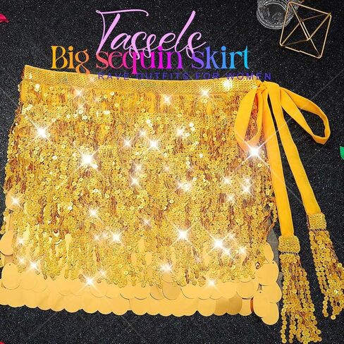 Aukmla Sequin Fringe Skirt Sparkly Belly Dance Mermaid Costume Clorts in Saudi Arabia