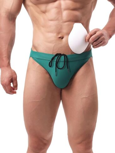 Summer Code Men's Swim Briefs Solid Bikini Padded Swimsuit Low Waist Swimwear with Adjustable Strings in Kuwait