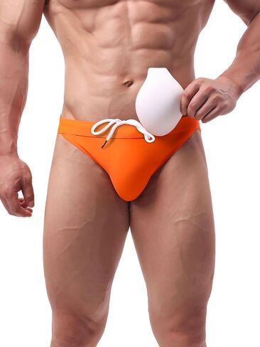 Summer Code Men's Swim Briefs Solid Bikini Padded Swimsuit Low Waist Swimwear with Adjustable Strings in Kuwait