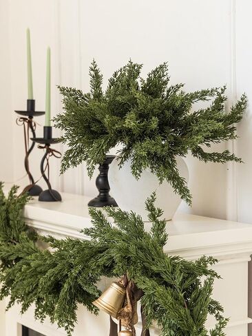 MISSPIN 12 Pcs 19.5 Inches Christmas Cedar Branches, Cedar Artificial Christmas Branches DIY Crafts Faux Christmas Cedar Branches for Xmas Indoor Outdoor Home Decor in Kuwait