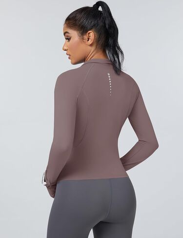 Avoogue Womens Long Sleeve Tops Quick Dry Quarter Zip Pullover Crop Slim Fit Thetletic Golf Tirts مع ثقوب الإبهام in Kuwait