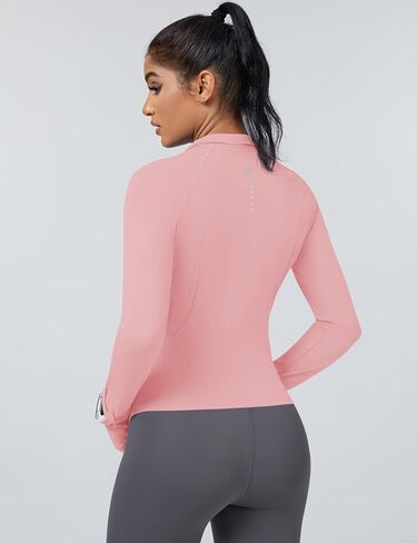 Avoogue Womens Long Sleeve Tops Quick Dry Quarter Zip Pullover Crop Slim Fit Thetletic Golf Tirts مع ثقوب الإبهام in Kuwait