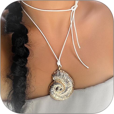 Silver Spiral Circle Conch Pendant Necklaces for Women Men Big Beachy Necklaces Surfer Necklaces Summer Trendy (Starfish) in Saudi Arabia