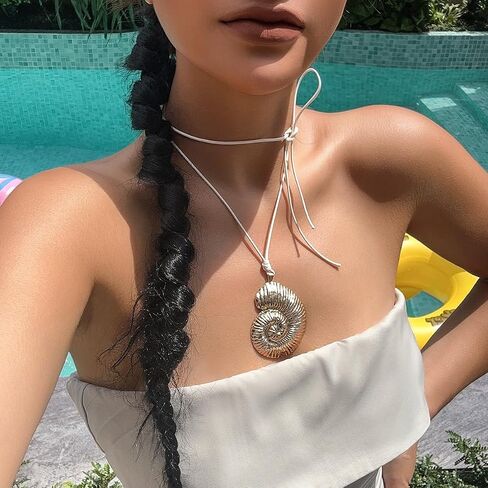 Silver Spiral Circle Conch Pendant Necklaces for Women Men Big Beachy Necklaces Surfer Necklaces Summer Trendy (Starfish) in Saudi Arabia