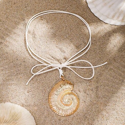 Silver Spiral Circle Conch Pendant Necklaces for Women Men Big Beachy Necklaces Surfer Necklaces Summer Trendy (Starfish) in Saudi Arabia