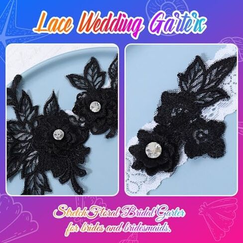 مجموعة أربطة زفاف من الدانتيل للعروس من Latious، رباط زفاف أزرق على شكل زهرة الساق، إكسسوارات للحفلات الراقصة للنساء in Kuwait