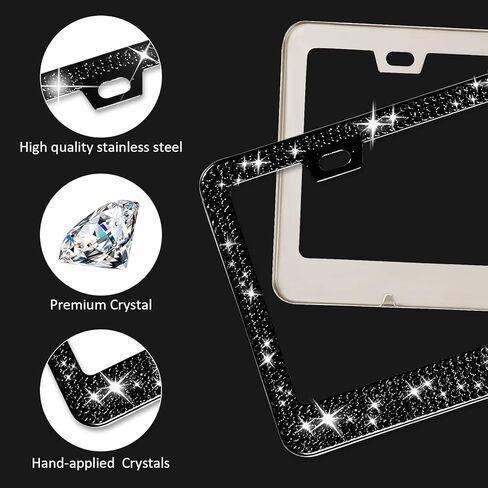 OTOEZ Black Bling License Plate Frame and Clear Cover Set for Women Sparkle Rhinestone Diamond License Plate Frame with Clear License Plate Protector for All Car Truck SUV (1 pc, Black) in Kuwait