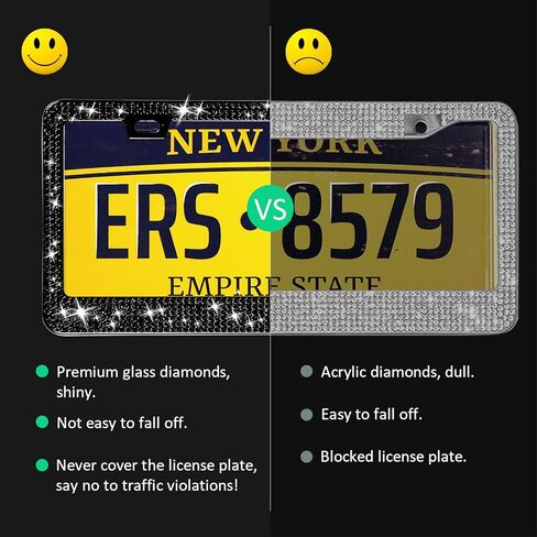 OTOEZ Black Bling License Plate Frame and Clear Cover Set for Women Sparkle Rhinestone Diamond License Plate Frame with Clear License Plate Protector for All Car Truck SUV (1 pc, Black) in Kuwait