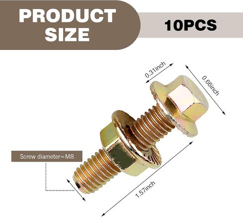 10PCS Exhaust Manifold Bolts Kit, 0.7 x 1.45 Inch Carbon Steel Non-Slip Hex Flange Nut Screws, Car Retrofit Replacement Parts, Universal for Most Car, Truck & SUV (Gold) in Saudi Arabia