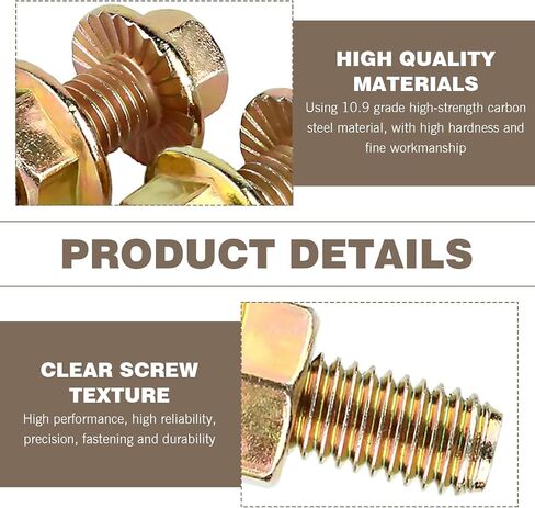 10PCS Exhaust Manifold Bolts Kit, 0.7 x 1.45 Inch Carbon Steel Non-Slip Hex Flange Nut Screws, Car Retrofit Replacement Parts, Universal for Most Car, Truck & SUV (Gold) in Saudi Arabia