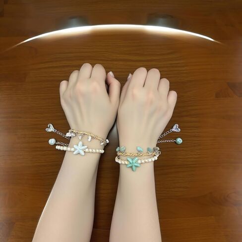 Link Bracelets Set Handmade Woven Raffia Stones Friendship Wrist Chains Summer Ocean Style Purple/Green/Light Blue/Lake Blue, Lobster Clasp & Heart-Shaped Magnetic Clasp in Saudi Arabia