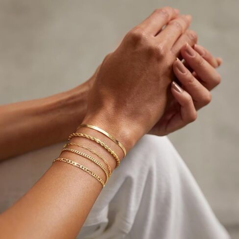 Krfy 5 Pcs Gold Silver Bracelets for Women Trendy Bracelet Stack Non Tarnish Waterproof Bracelets for Women Fashion Accessories with Paperclip Herringbone Figaro Cuban Twist Chains in Kuwait