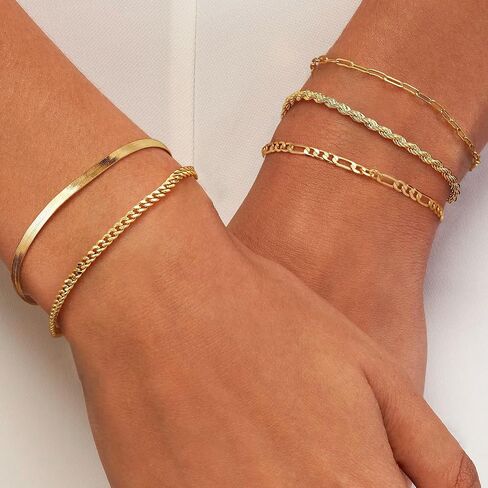 Krfy 5 Pcs Gold Silver Bracelets for Women Trendy Bracelet Stack Non Tarnish Waterproof Bracelets for Women Fashion Accessories with Paperclip Herringbone Figaro Cuban Twist Chains in Kuwait