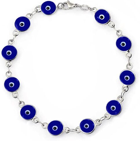 Savlano 925 Sterling Silver Glass Bead Evil Eye Bracelet - 7" inch Evil Eye Bracelet for Women Comes with Gift Box in Saudi Arabia