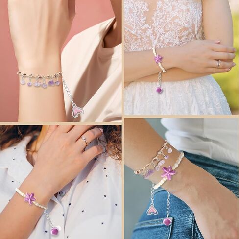 Link Bracelets Set Handmade Woven Raffia Stones Friendship Wrist Chains Summer Ocean Style Purple/Green/Light Blue/Lake Blue, Lobster Clasp & Heart-Shaped Magnetic Clasp in Kuwait