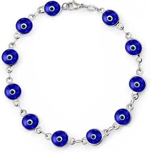 Savlano 925 Sterling Silver Glass Bead Evil Eye Bracelet - 7" inch Evil Eye Bracelet for Women Comes with Gift Box in Saudi Arabia