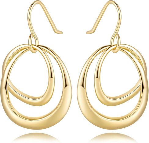 أقراط ذهبية للنساء 14 كيلو آر أقراط للنساء متدفقات متدلية للأطواق النسائية الإشعاعية وساحرة الأطواق المزدوجة المتدقة للسيدات للسيدات in Kuwait