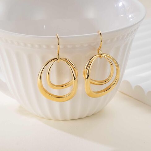 أقراط ذهبية للنساء 14 كيلو آر أقراط للنساء متدفقات متدلية للأطواق النسائية الإشعاعية وساحرة الأطواق المزدوجة المتدقة للسيدات للسيدات in Kuwait