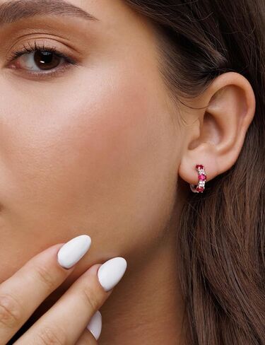Small Hoop Earrings for Women Hypoallergenic 925 Sterling Silver 13.5mm Thick Huggie Earrings Hoops Created Gemstone Diamond Birthstone Wedding Earrings in Saudi Arabia