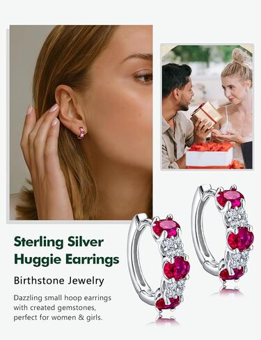 Small Hoop Earrings for Women Hypoallergenic 925 Sterling Silver 13.5mm Thick Huggie Earrings Hoops Created Gemstone Diamond Birthstone Wedding Earrings in Saudi Arabia
