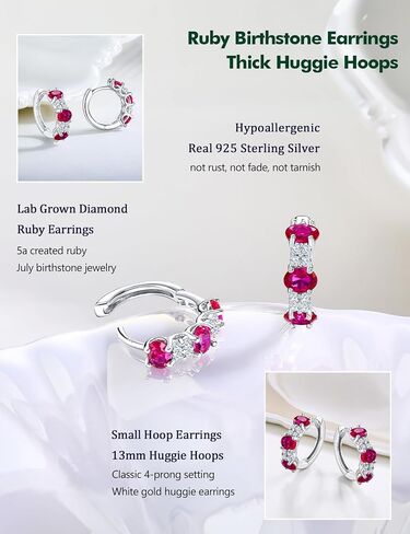 Small Hoop Earrings for Women Hypoallergenic 925 Sterling Silver 13.5mm Thick Huggie Earrings Hoops Created Gemstone Diamond Birthstone Wedding Earrings in Saudi Arabia