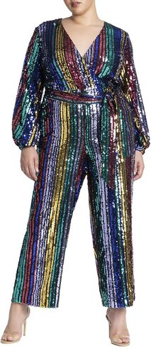 ELOQUII Women's Plus Size Multicolor Stripe Sequin Jumpsuit in Saudi Arabia