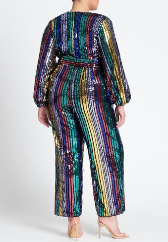 ELOQUII Women's Plus Size Multicolor Stripe Sequin Jumpsuit in Saudi Arabia