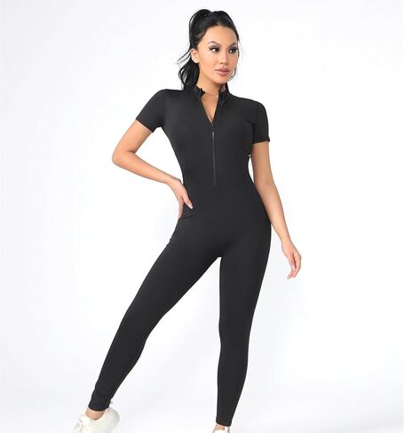 بليتات طويلة الأكمام للنساء ، zip up romper bottom bodysuit yoga podysuit in Kuwait