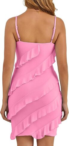 HOCILLE Women's Sexy Bodycon V Neck Sleeveless Spaghetti Strap Mesh Ruched Club Party Mini Short Dress in Kuwait
