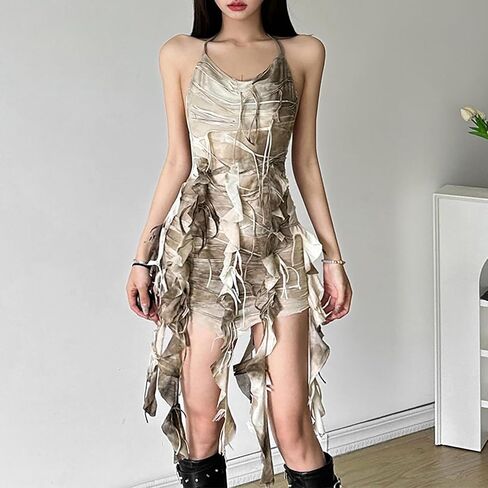 فستان بلا أكمام للنساء Y2K Wasteland Rogue التعادل في العصور الوسطى اللباس V الرقبة A-LINE MINI Dresses Streetwear in Kuwait