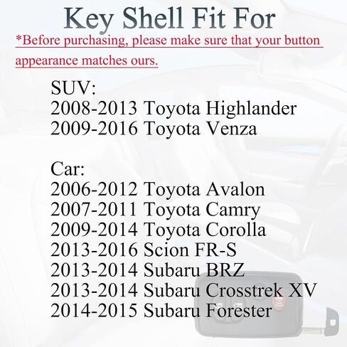 Smart Key Fob Shell Case Replacement Fits for Toyota Higjlander Venza Avalon Camry Corolla 2008-2016 Key Fob Cover Housing Keyless Entry Remote Control 4 Button Pad Cover (HYQ14AAB, HYQ12ACX) in Saudi Arabia