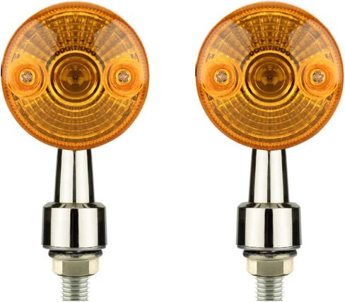 2x دراجة نارية الدوران إشارات مستديرة شكل وميض ، مصابيح مؤشر دراجة نارية M10 (3/8 ") مصباح هالوجين مقاوم للماء ، مساكن ABS عتيقة ، عدسة العنبر+الإسكان الفضي in Kuwait