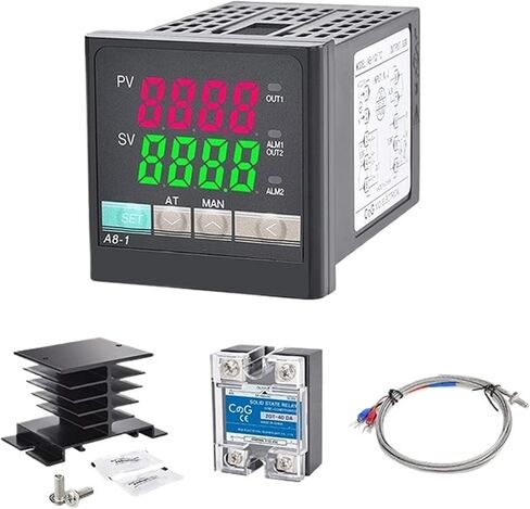 A8 PID Digital Temperature Controller Type SSR Output 40DA SSR K/J Screw M6 1m Thermocouple Probe k Thermostat(Set K) in Saudi Arabia