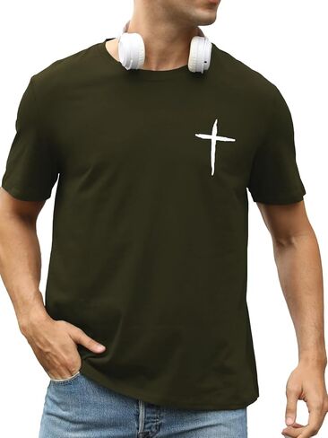 Mens Short Sleeve Cotton T-Shirts Crew Neck Jesus Cross Printed Shirts Faith Christ Shirts in Kuwait