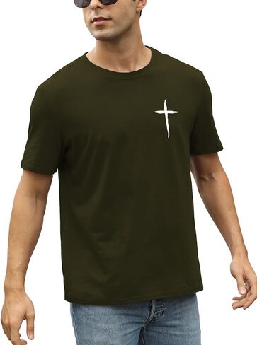Mens Short Sleeve Cotton T-Shirts Crew Neck Jesus Cross Printed Shirts Faith Christ Shirts in Kuwait