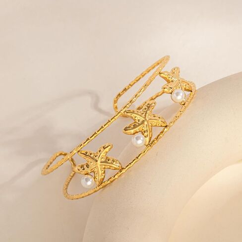 Gold Starfish Shell Coach Cuff Bangle for Women Ocean موضوع السوار الصيفي المجوهرات in Kuwait